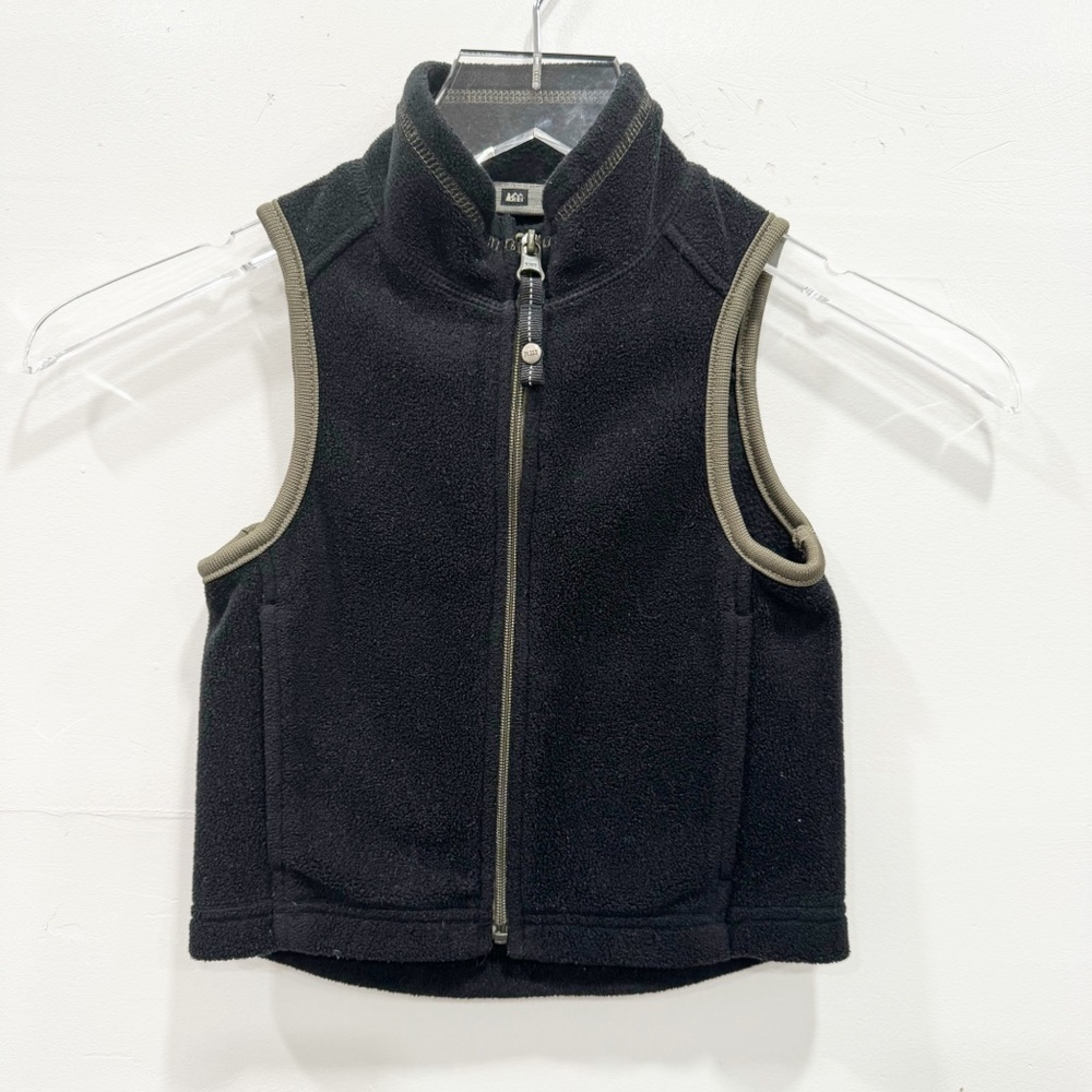 REI Fleece Full Zip Vest Jacket Black Green Size XS 4/5